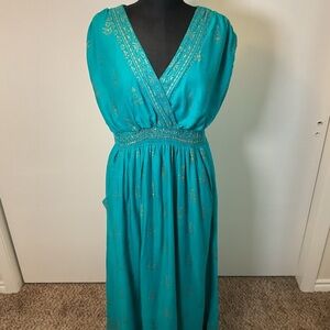 14. Lapogee Teal Blue Paisley Sleeveless V-Neck Maxi Dress Size XL